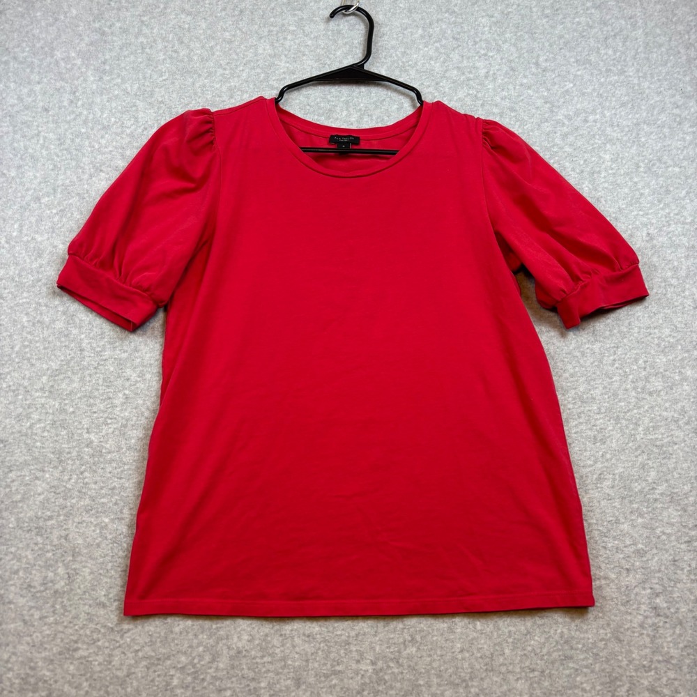 Ann Taylor Factory Top Women M Red Puff Sleeve Crew Neck Cotton Blend